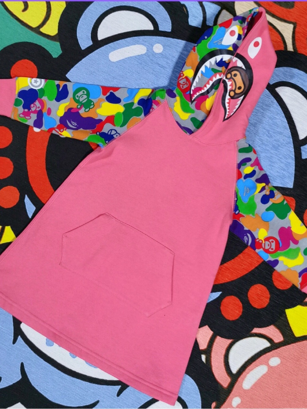 BAPE Pink Shark Camo Hoodie Dress Girls  size：100cm